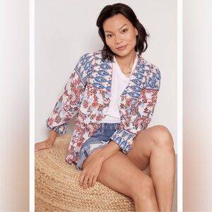 Evereve NWOT Penny Floral Wrap Kimono Size Medium/Large  Cream/Blue/Red Boho